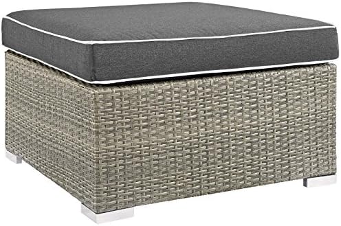 Modway Repose Wicker Rattan Outdoor Patio Ottoman wth Cushions in Light Gray by Modway
