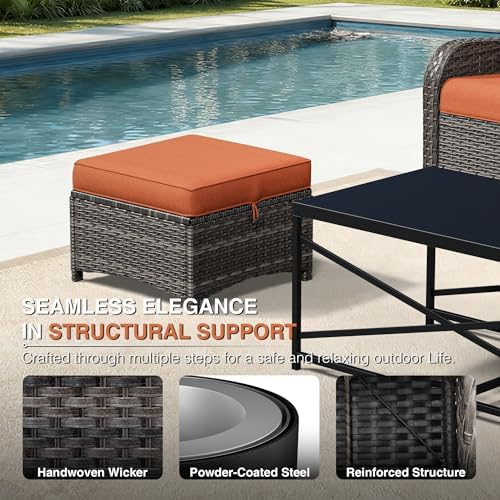 Joyside Outdoor Ottoman Set of 2, Patio Large Ottoman Foot Rest - Image 4