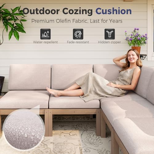 Modular Outdoor Patio Conversation Set, 6-Piece L-Shaped Sectional Sofa Set - Image 3