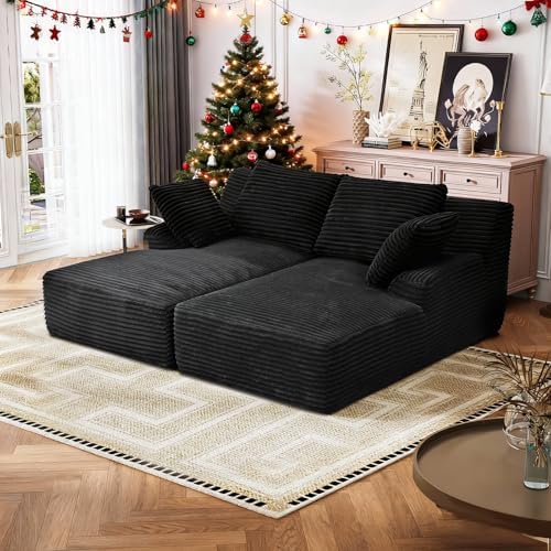 Oversized Chaise Lounge Chair Indoor, Corduroy Upholstered Boneless Sofa Bed by ForriseBedFrame