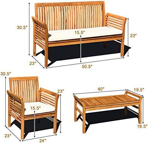 Tangkula 4 Piece Outdoor Acacia Wood Sofa Set - Image 5