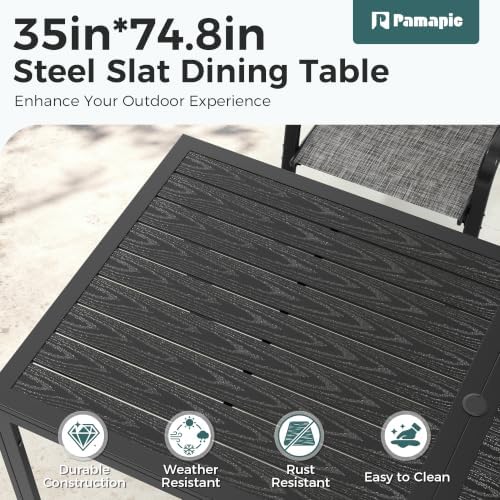 Pamapic Outdoor Dining Sets for 9, Rectangular Steel Slat Table - Image 4