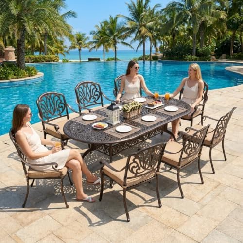 9-Piece Cast Aluminum Outdoor Dining Set Retro Patio Dining Set - Image 3