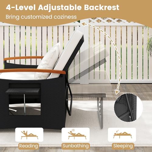 Tangkula Patio Rattan Daybed, Outdoor Wicker Loveseat - Image 5
