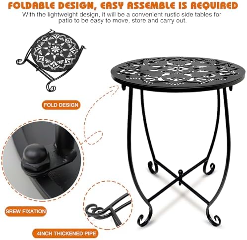 Fashion&cool 2 Pack Outdoor Side Tables, Weather Resistant Metal Outdoor End - Image 3