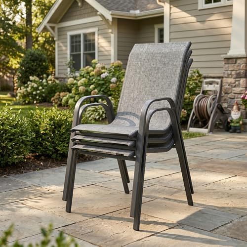 VICLLAX Patio Dining Set, 6 Grey Stackable Chairs & 63" Dark Grey Table - Image 3