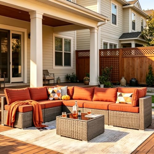 7 Pieces L Shaped Outdoor Patio Sectional Furniture by DesignforBetterLife