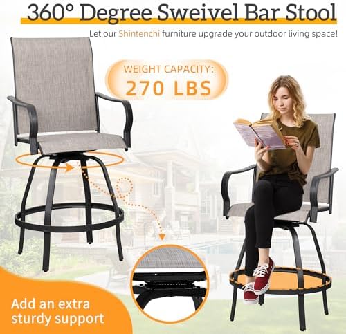 Shintenchi 5PC High Top Patio Table and Chairs, Outdoor Bar Stools Set - Image 6