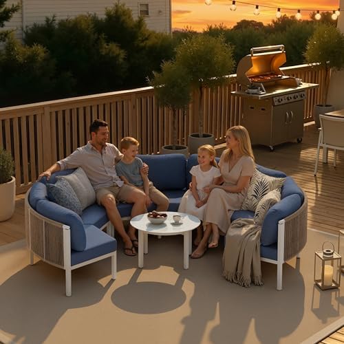 7 Piece Aluminum Outdoor Sectional Sofa Set, Curved Sofa - Image 3