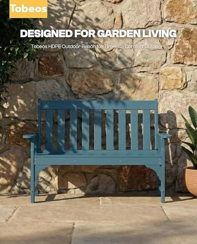 2-Person Outdoor Garden Bench, HDPE All-Weather Patio Bench - Image 7