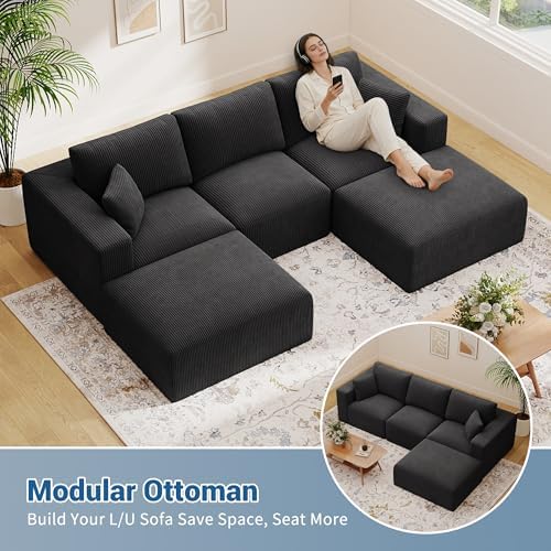40" Oversized Square Corduroy Ottoman, Large Ottoman Pouf Footstool - Image 6