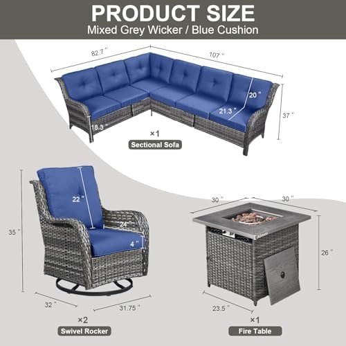 Patio Furniture Set with Fire Pit Table, Outdoor Swivel Rocker Patio Chairs - Image 2