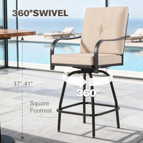Outdoor Swivel Bar Stools Set of 4, Bar Height Patio Chair - Image 4