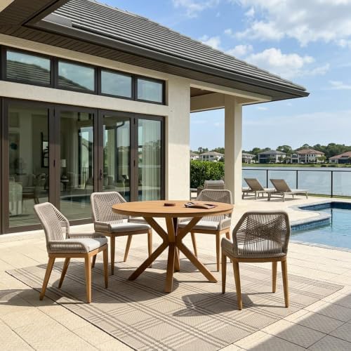 PURPLE LEAF Oversized Outdoor Round Dining Set 5 Pieces by PURPLELEAF