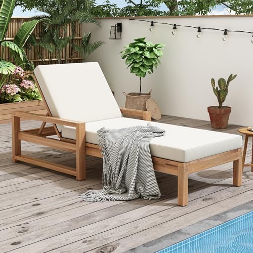 Lounge Chair Outdoor, Acacia Wood Oversized Chaise Lounge Chair by THINK30
