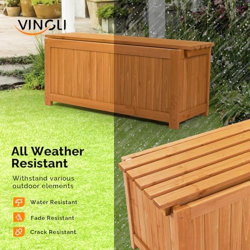 VINGLI Outdoor Wood Bench with Planter Boxes, 2-in-1 All-Weather Porch Bench - Image 5