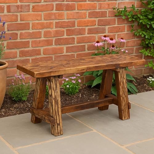 The Urban Port Wooden Garden Patio Bench, Cappuccino Brown - Image 2