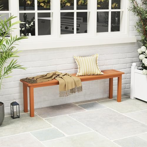 Tangkula Outdoor Wood Bench, 59” Long Patio Dining Bench - Image 2