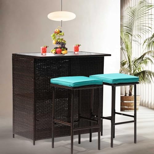 PayLessHere Rattan Bar Set 3Pcs Patio Wicker Bistro Set Sturdy Frame Bar Height - Image 6