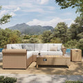 7-Piece Wicker Patio Sectional Set, Fire Pit Table by HERASHOUSE