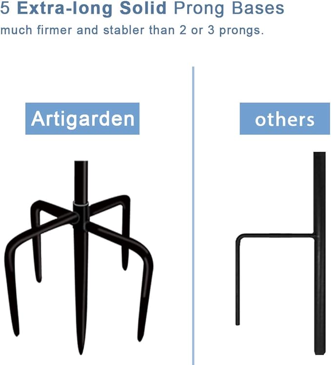 92 Inch Outdoor Shepherd Hooks with 5 Pronger Base (2 Packs), Adjustable Heavy Duty Garden Hanging Stand Holder for Bird Feeders Lanterns Planter Hanger, Matte Black