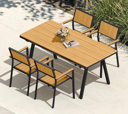 Aluminum Outdoor Dining Set of 4, Patio Table and Stackable Chairs by CIOKEA