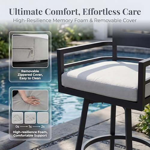 Aluminum Outdoor Swivel Bar Stools Set of 2, Modern Luxury 30 Inch Counter - Image 6
