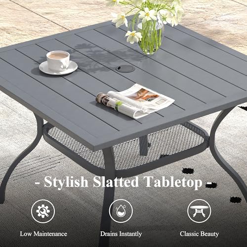 Patio Dining Set, 37.8" Square Table & Grey Cushioned Wicker Chairs - Image 3