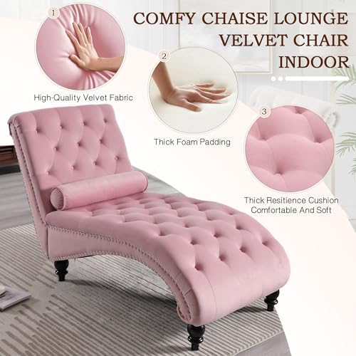 SLEERWAY Chaise Lounge Chair, Modern Velvet Upholstered Lounge Sofa Couch - Image 4