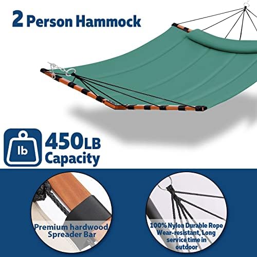 12FT 2 Person Hammock with V Shaped Spreader Bar -Lake Blue - Image 4