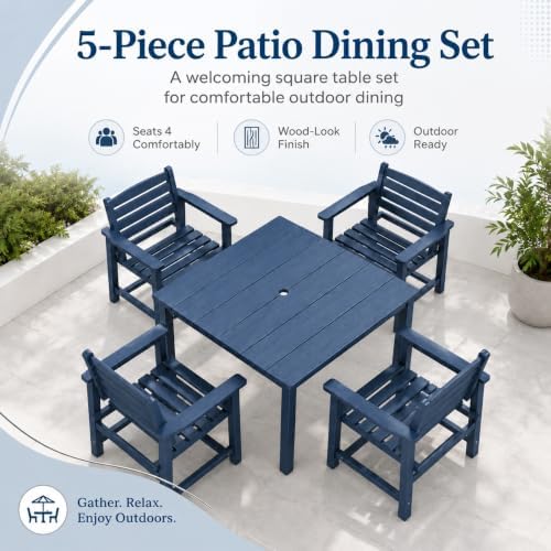HDPE Outdoor Dining Set for 4, Square Table & Chairs Set - Image 6