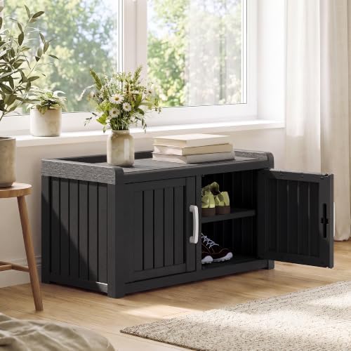 2-Tier Storage Bench, Waterproof UV-Resistant Outdoor Shoe Storage Cabinet - Image 2