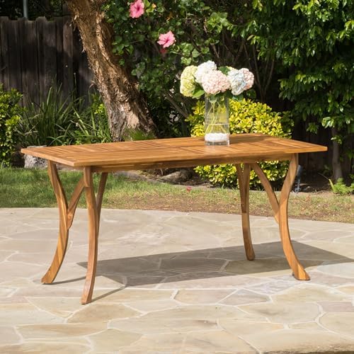 Merax 59" Rectangular Outdoor Dining Table Acacia Wood Patio Table Slat Panels - Image 6
