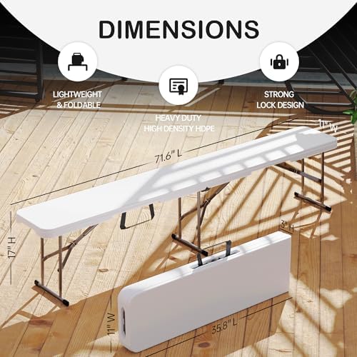 VSOAEIL 6 Foot Folding Bench, 6 FT Foldable Plastic Bench Indoor & Outdoor - Image 2