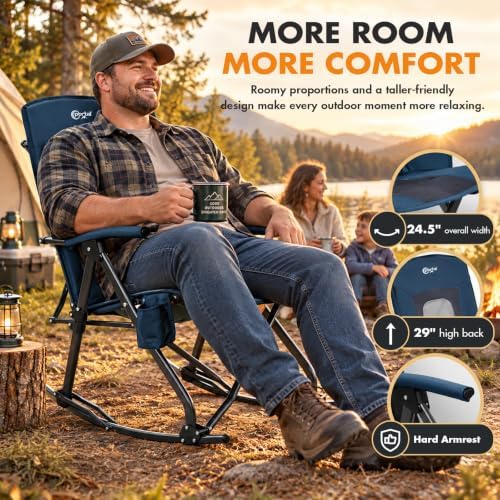 Portal Oversized Folding Rocking Camping Chair Portable Outdoor 400 lb Blue - Image 5