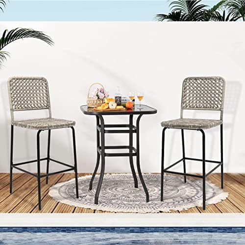 Sundale Outdoor Patio Bar Stools Set of 4, Hand Woven PE Rattan Hollow Back - Image 2