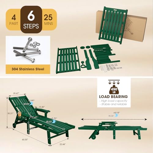 THOEOE Outdoor Chaise Lounge Chair, HDPE Pool Lounge Chair - Image 2