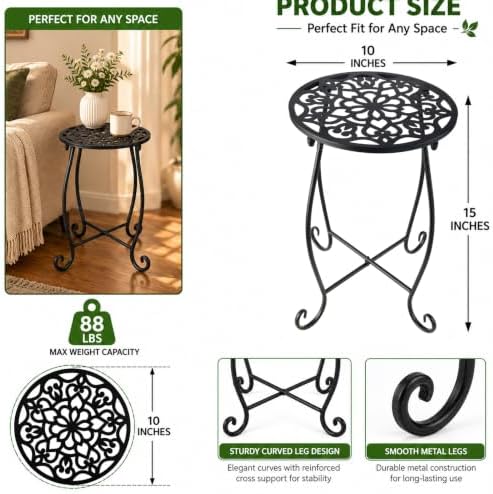 1-Pack Small Metal Plants Stand Indoor Outdoor 10-Inch Round Mini Side Table - Image 3