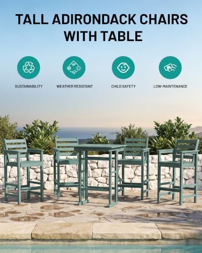 PLUUV Tall Bar Height Adirondack Chairs Set of 4 - Image 6