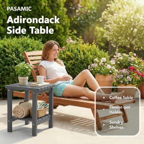 Outdoor Side Table, 2-Tier Storage Patio Side Table, HDPE Adirondack Side Table - Image 4
