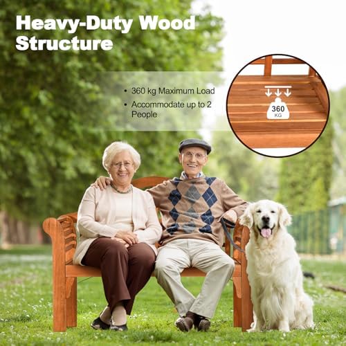 COSTWAY Folding Wooden Bench Outdoor, Crown-Like High Backrest - Image 4