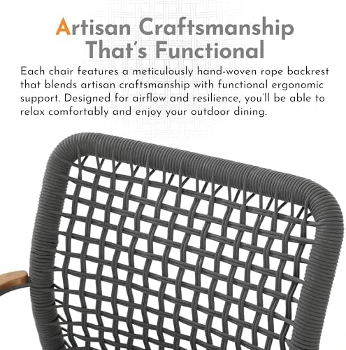 Modern Shade Woven Rope Outdoor Dining Chairs Set of 6, Fade Resistant - Image 6