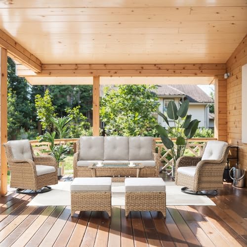 6 Piece Wicker Patio Furniture Set, Outdoor Swivel Rocker Chairs Set of 2 by Belord