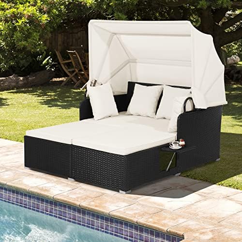 COSTWAY Outdoor Daybed with Retractable Canopy by COSTWAY