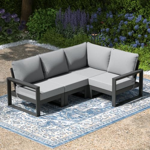 Rockaway Outdoor 4-Piece HDPE L-Shaped Modular Patio Sofa Furniture Set by Costaelm