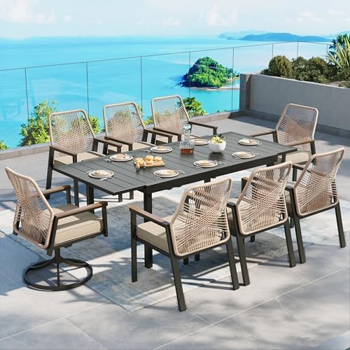 9pc Patio Dining Set, Extendable Metal Table & 8 Chairs by SUNSHINEVALLEY