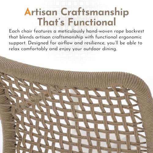 Modern Shade Woven Rope Outdoor Dining Chairs Set of 2, Fade Resistant - Image 4