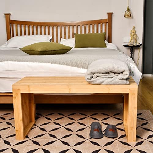 APRTAT Bamboo Dining Bench 17 Inch Indoor Wooden Shoe Benches - Image 6