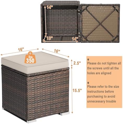 RELAX4LIFE Wicker Outdoor Storage Ottoman, 2-Piece Rattan Footstool w/Removable - Image 3