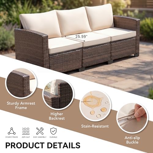 Devoko Patio Sofa, Wicker Outdoor Couch 3 Seater - Image 5
